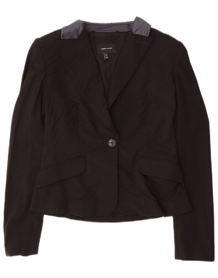 Karen Millen Womens 1 Button Blazer Jacket UK 10 Small Black Wool
