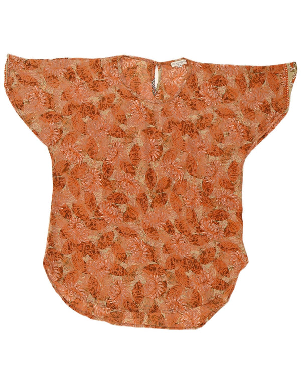 LAS MAREADAS Womens Oversized Blouse Top UK 10 Small Orange Floral Silk