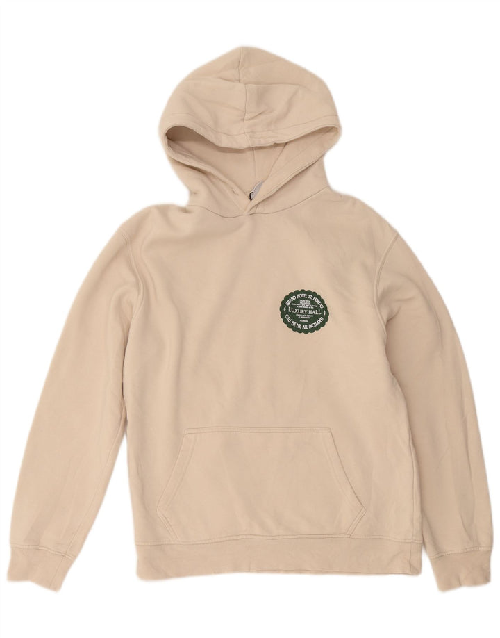 Zara Mens Graphic Hoodie Jumper Medium Beige Cotton