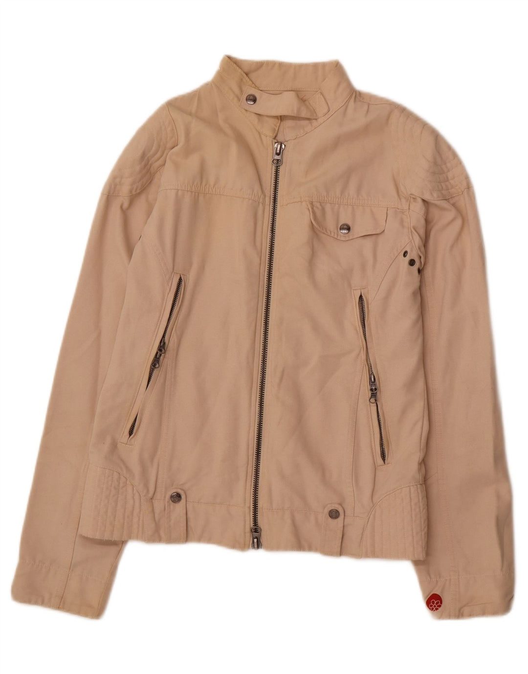 GURU Mens Graphic Bomber Jacket UK 36 Small Beige Cotton Vintage Guru and Second-Hand Guru from Messina Hembry 