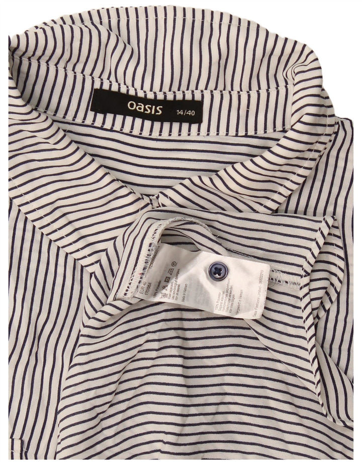 Oasis Womens Pullover Shirt Blouse UK 14 Large White Pinstripe Polyester