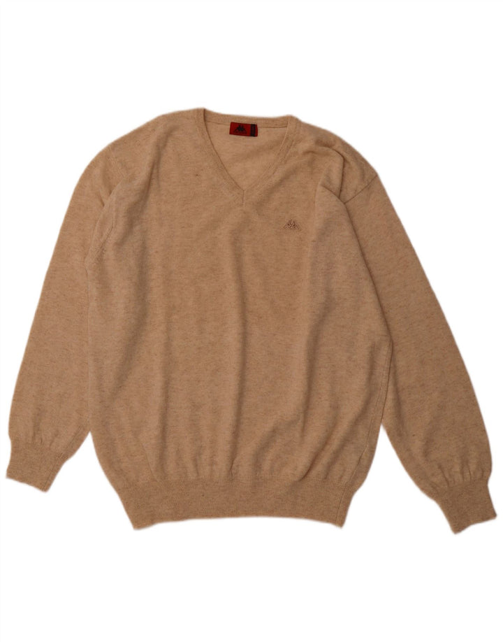 KAPPA Mens V-Neck Jumper Sweater XL Beige Lambswool