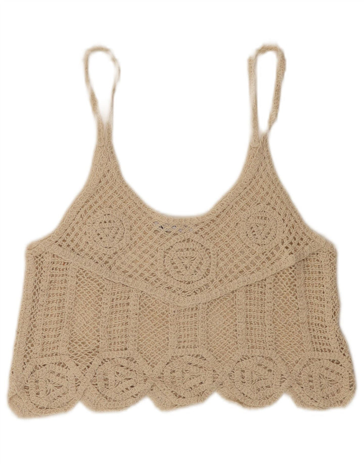 Zara Womens Crop Crochet Cami Top UK 12 Medium Beige