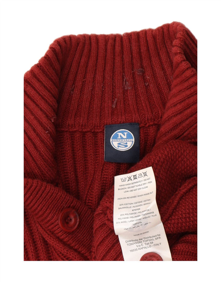 NORTH SAILS Mens Button Neck Jumper Sweater Medium Burgundy Cotton Vintage North Sails and Second-Hand North Sails from Messina Hembry 