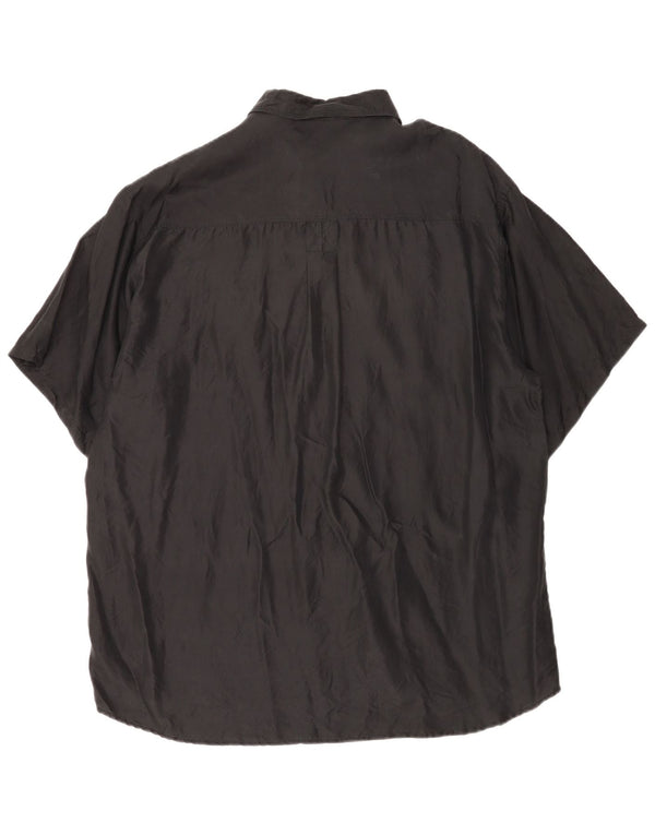 Vintage Mens Short Sleeve Shirt Large Black Silk