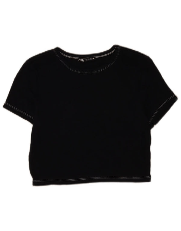 Zara Womens Crop T-Shirt Top UK 14 Large Navy Blue