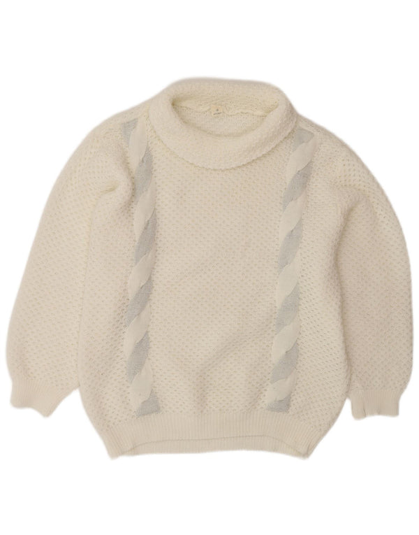 VINTAGE Womens Oversized Roll Neck Jumper Sweater UK 14 Medium White