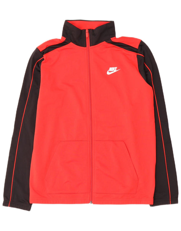 Nike Boys Tracksuit Top Jacket 13-14 Years XL Red Colourblock Polyester