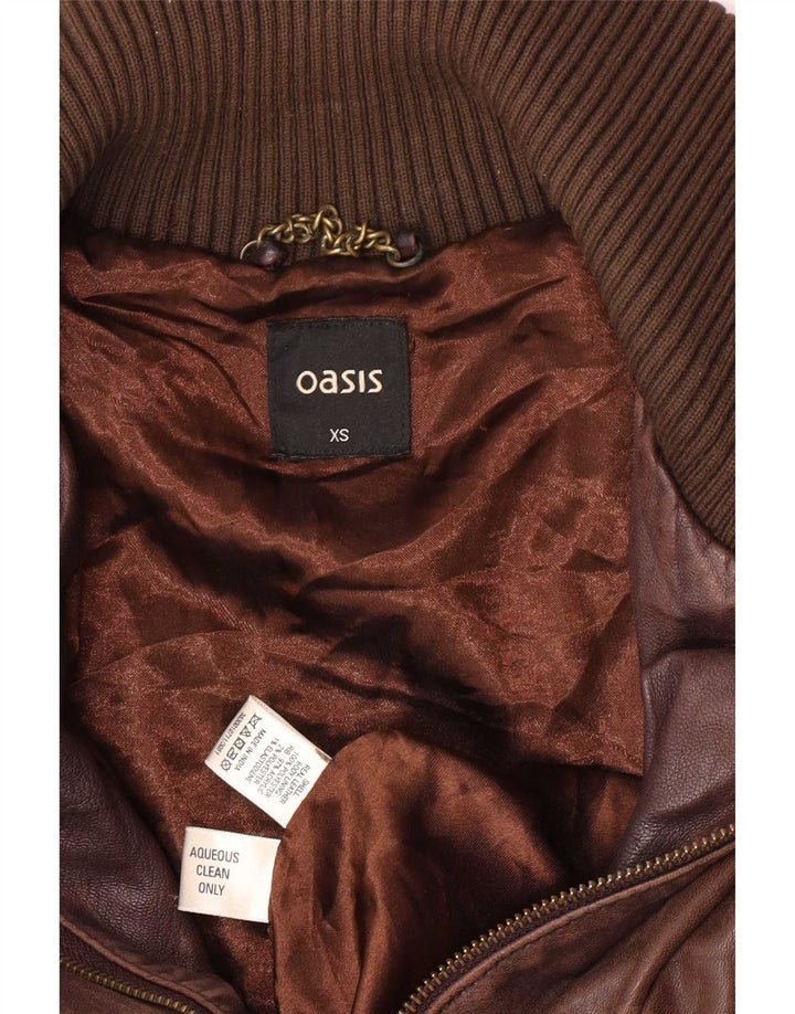 Oasis Womens Crop Leather Jacket UK 6 XS Brown