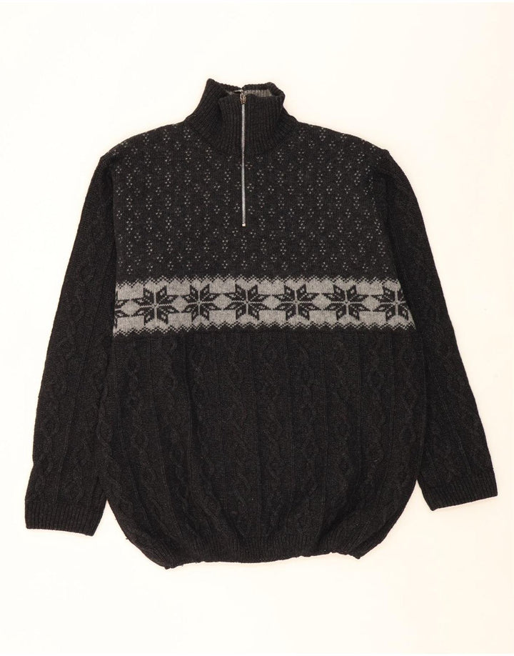 HAMMERSCHMID Mens Zip Neck Jumper Sweater Large Grey Fair Isle Classic Vintage Hammerschmid and Second-Hand Hammerschmid from Messina Hembry 