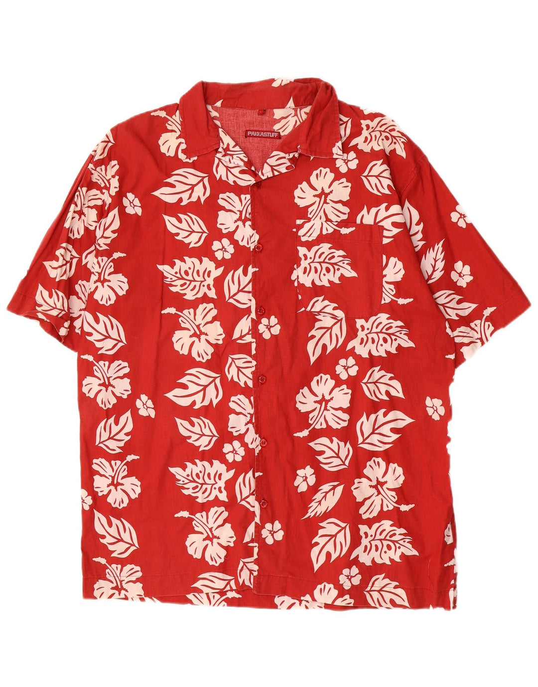 VINTAGE Mens Hawaiian Short Sleeve Shirt Large Red Floral Cotton