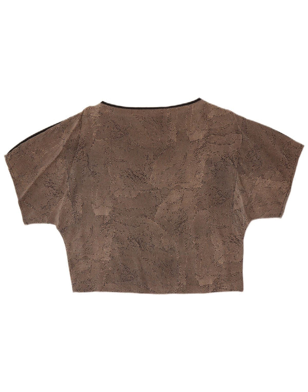 Vintage Womens Crop Blouse Top UK 14 Medium Brown Spotted Silk