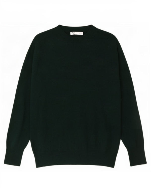 Zara Womens Crew Neck Jumper Sweater UK 18 XL Green Wool