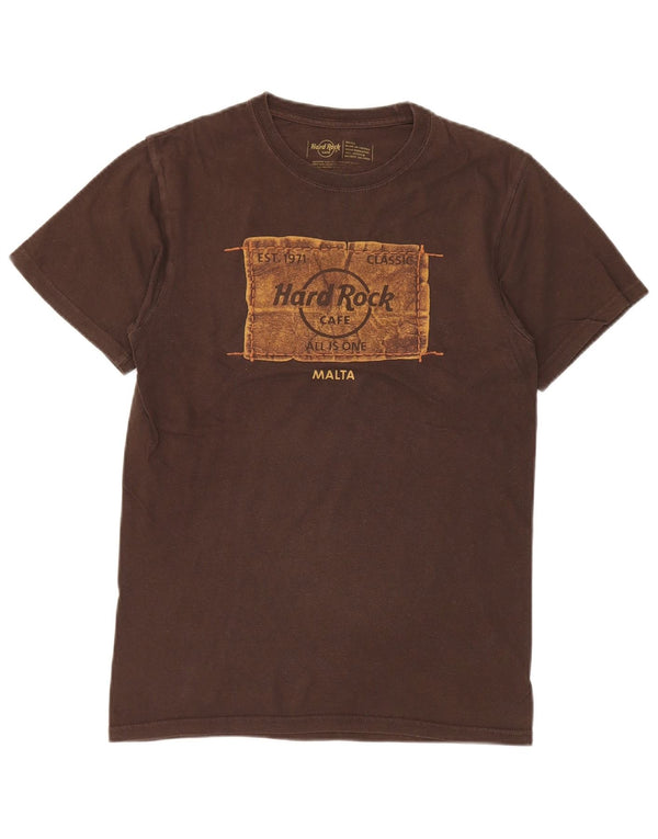 Hard Rock Cafe Mens Malta Graphic T-Shirt Top Small Brown Cotton