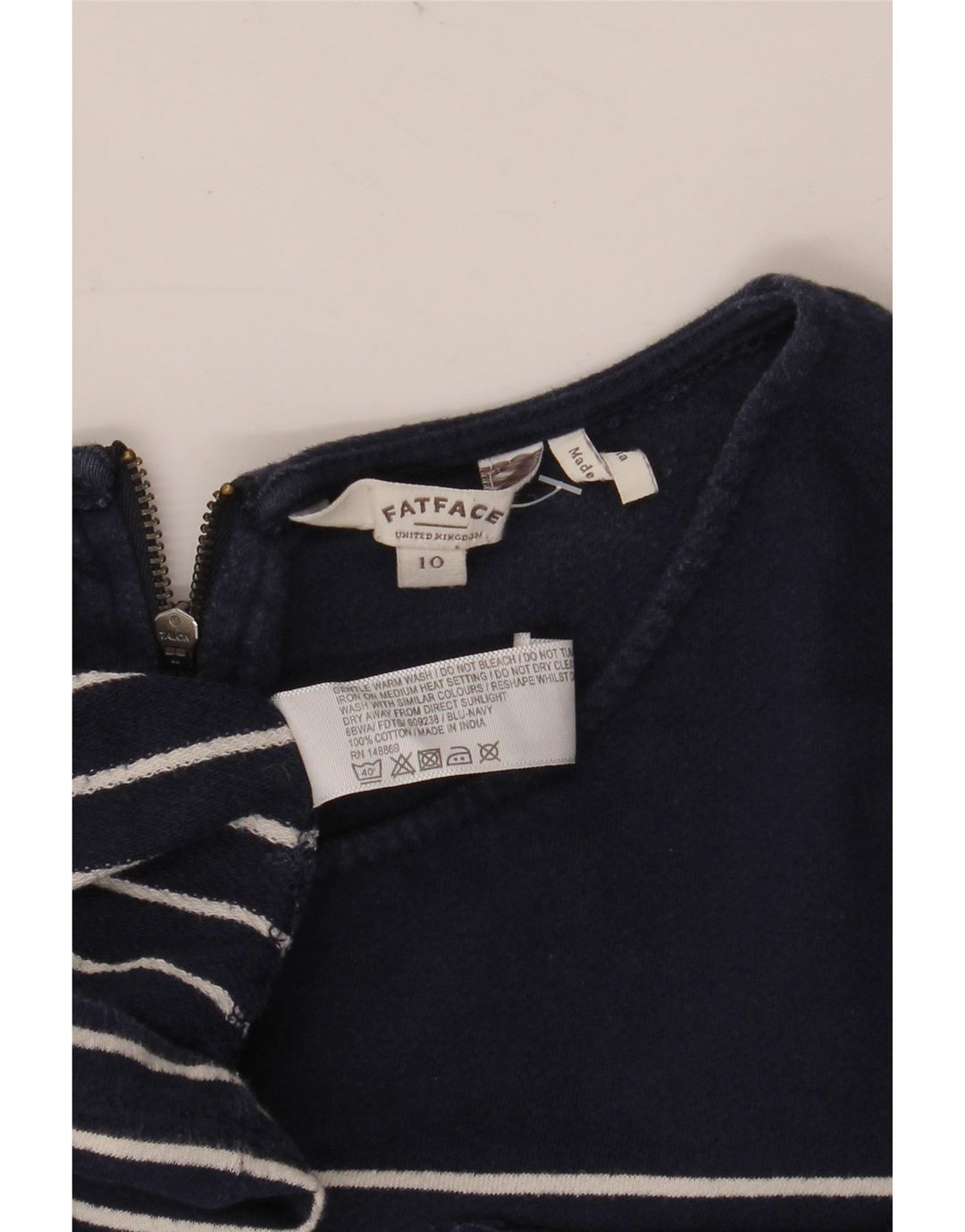 FAT FACE Womens 3/4 Sleeve A-Line Dress UK 10 Small Navy Blue Striped