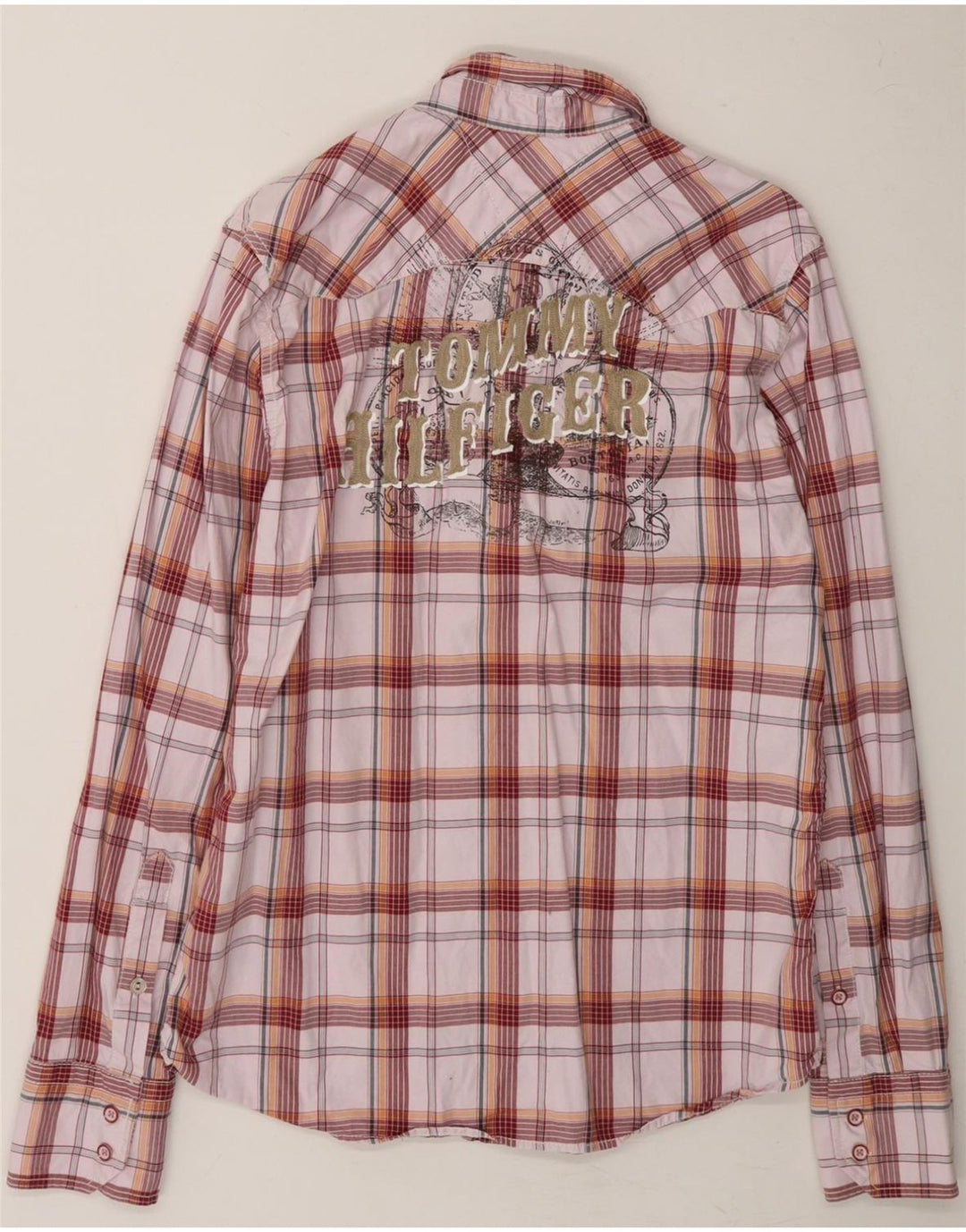 TOMMY HILFIGER Mens Heritage Graphic Flannel Shirt Medium Pink Check Vintage Tommy Hilfiger and Second-Hand Tommy Hilfiger from Messina Hembry 