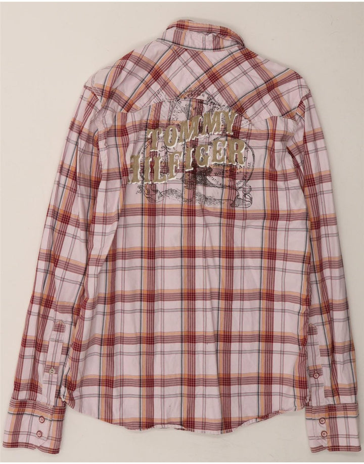 TOMMY HILFIGER Mens Heritage Graphic Flannel Shirt Medium Pink Check Vintage Tommy Hilfiger and Second-Hand Tommy Hilfiger from Messina Hembry 