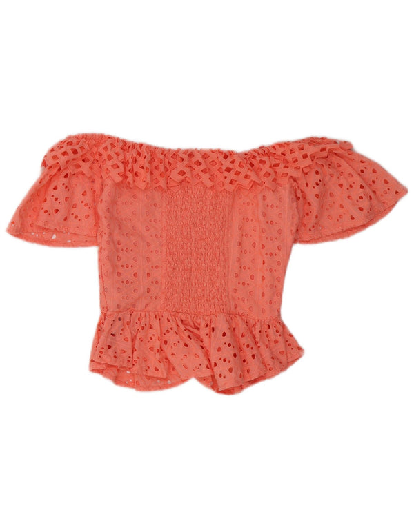 Guess Womens Crop Off Shoulder Top UK 4 XS Pink Cotton