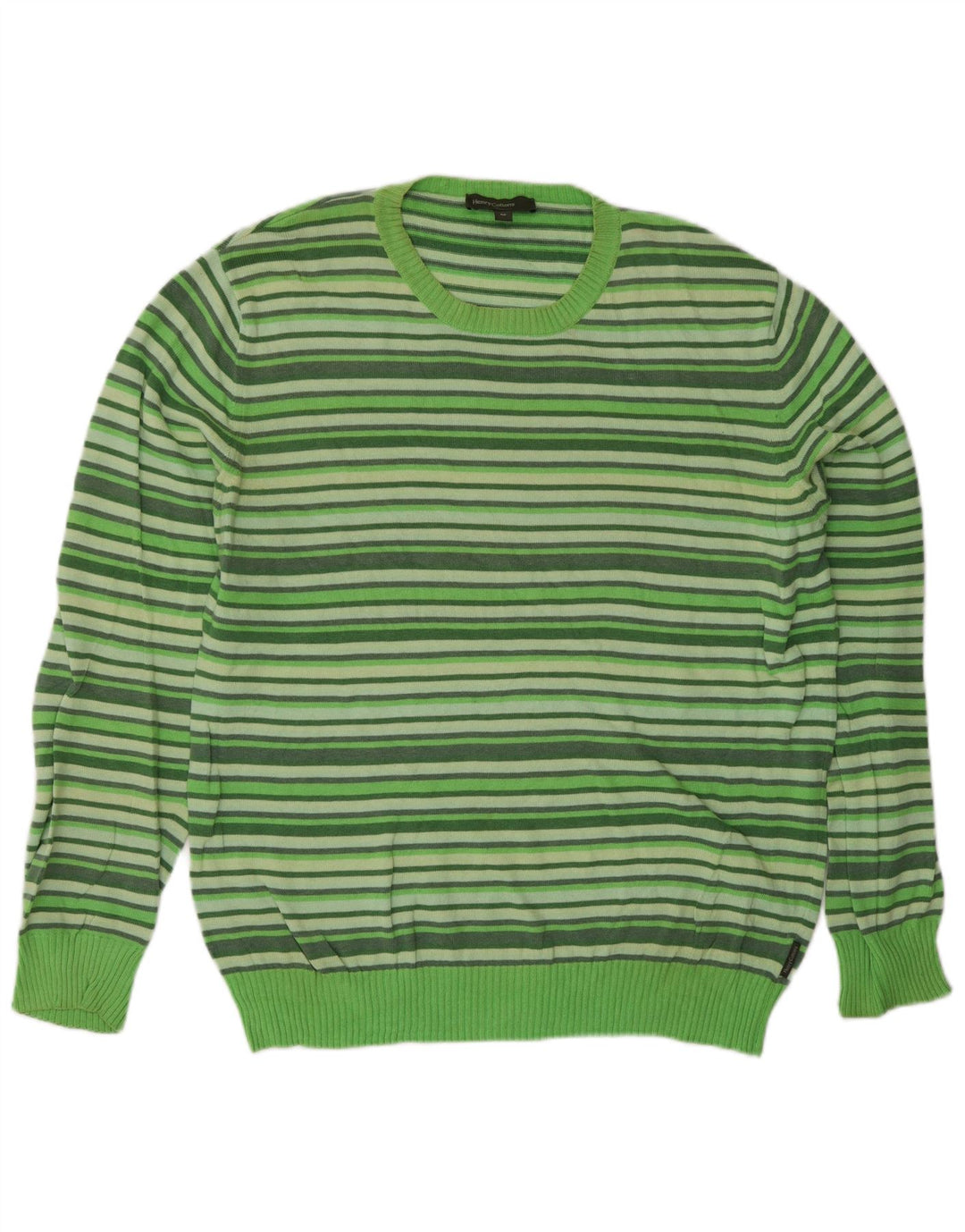 Henry Cottons Mens Crew Neck Jumper Sweater Medium Green Striped