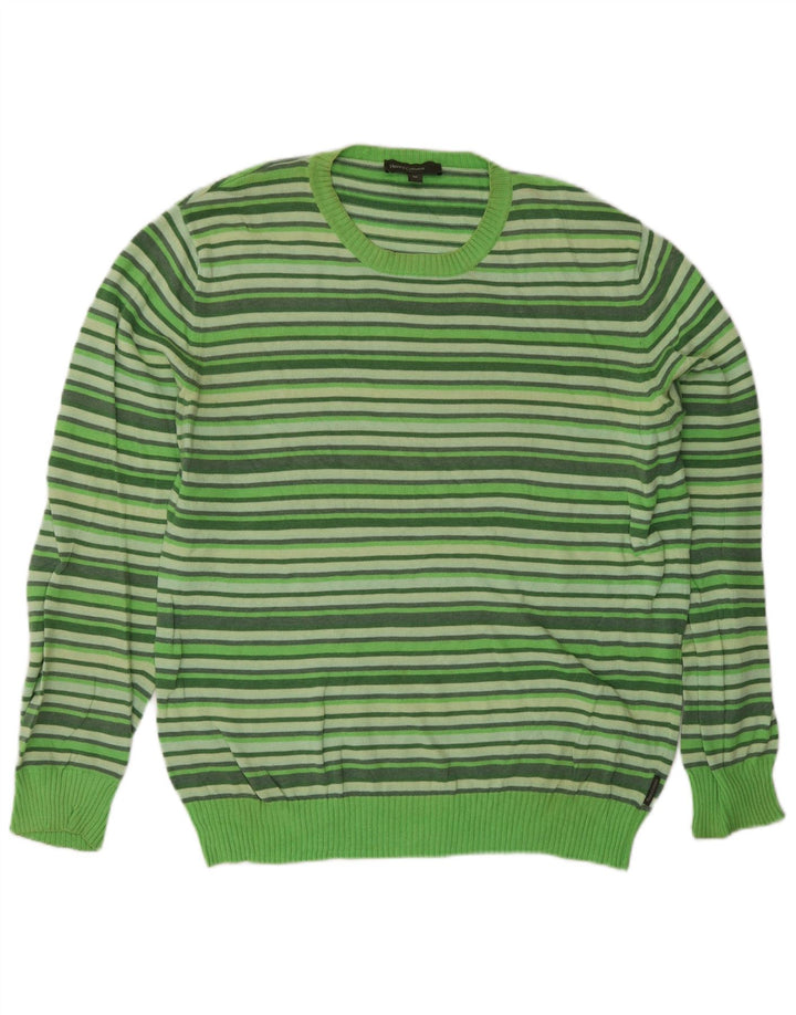 Henry Cottons Mens Crew Neck Jumper Sweater Medium Green Striped