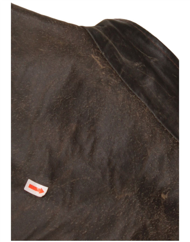 VINTAGE Womens 3/4 Sleeve Leather Jacket UK 14 Medium Brown Leather