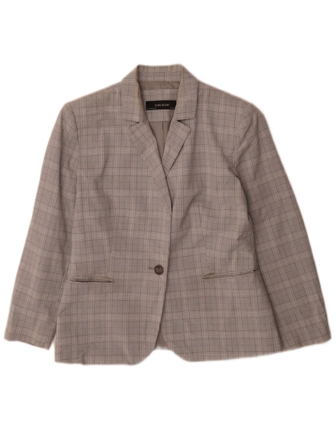 Zara Womens 1 Button Blazer Jacket EU 40 Medium Grey Houndstooth