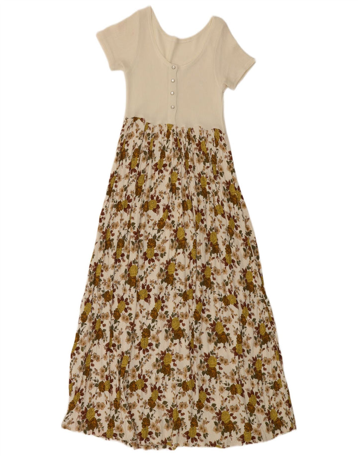 VINTAGE Womens Maxi Dress UK 4 XS Off White Floral