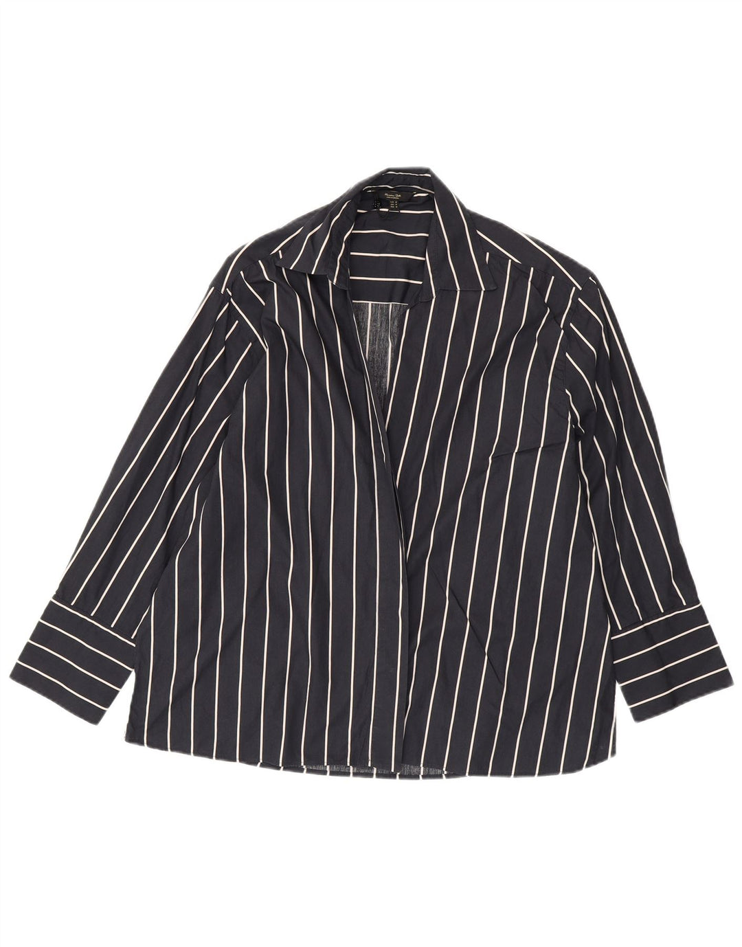 MASSIMO DUTTI Womens Cardigan Top UK 14 Medium Navy Blue Striped Cotton