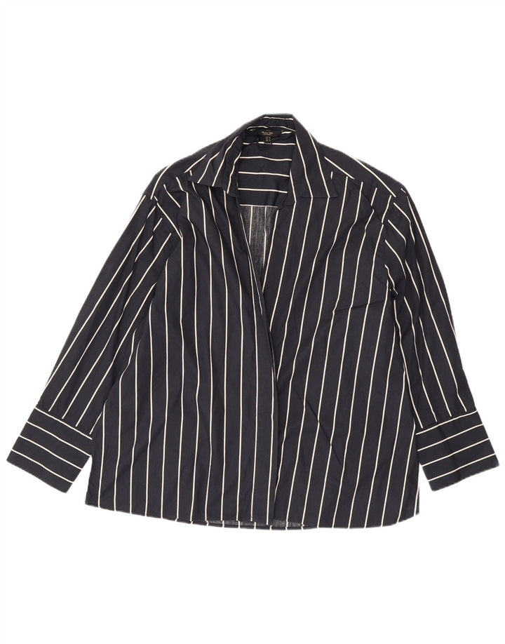 MASSIMO DUTTI Womens Cardigan Top UK 14 Medium Navy Blue Striped Cotton