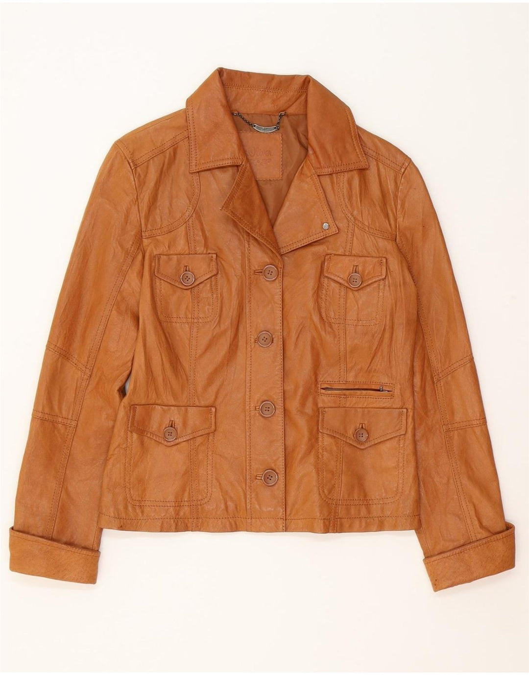 S.OLIVER Womens Leather Jacket UK 12 Medium Brown Leather Vintage S.Oliver and Second-Hand S.Oliver from Messina Hembry 