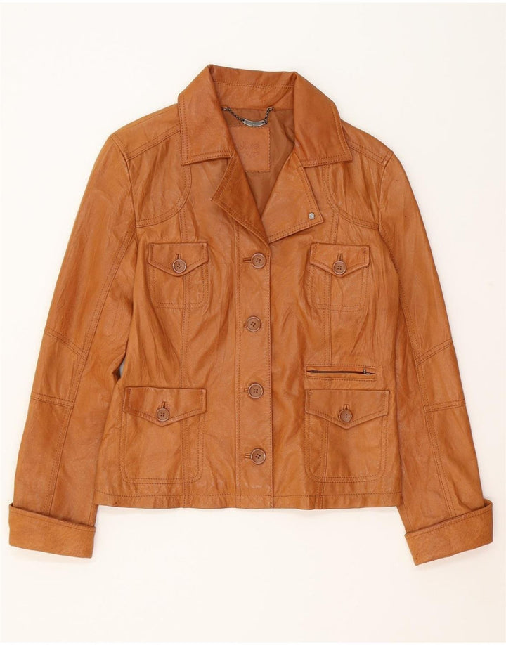 S.OLIVER Womens Leather Jacket UK 12 Medium Brown Leather Vintage S.Oliver and Second-Hand S.Oliver from Messina Hembry 