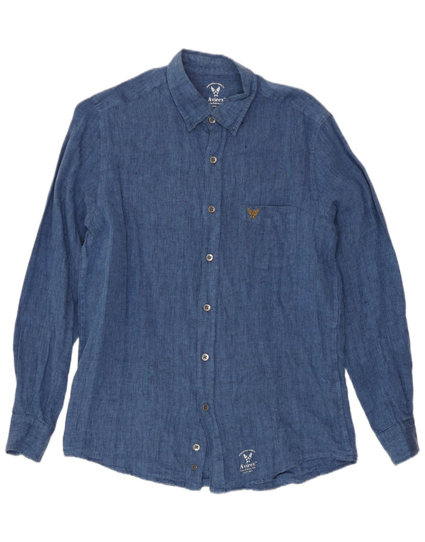Avirex Mens Shirt Medium Navy Blue Linen
