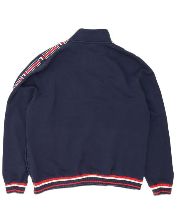 Fila Mens Graphic Zip Neck Sweatshirt Jumper 3XL Navy Blue Colourblock