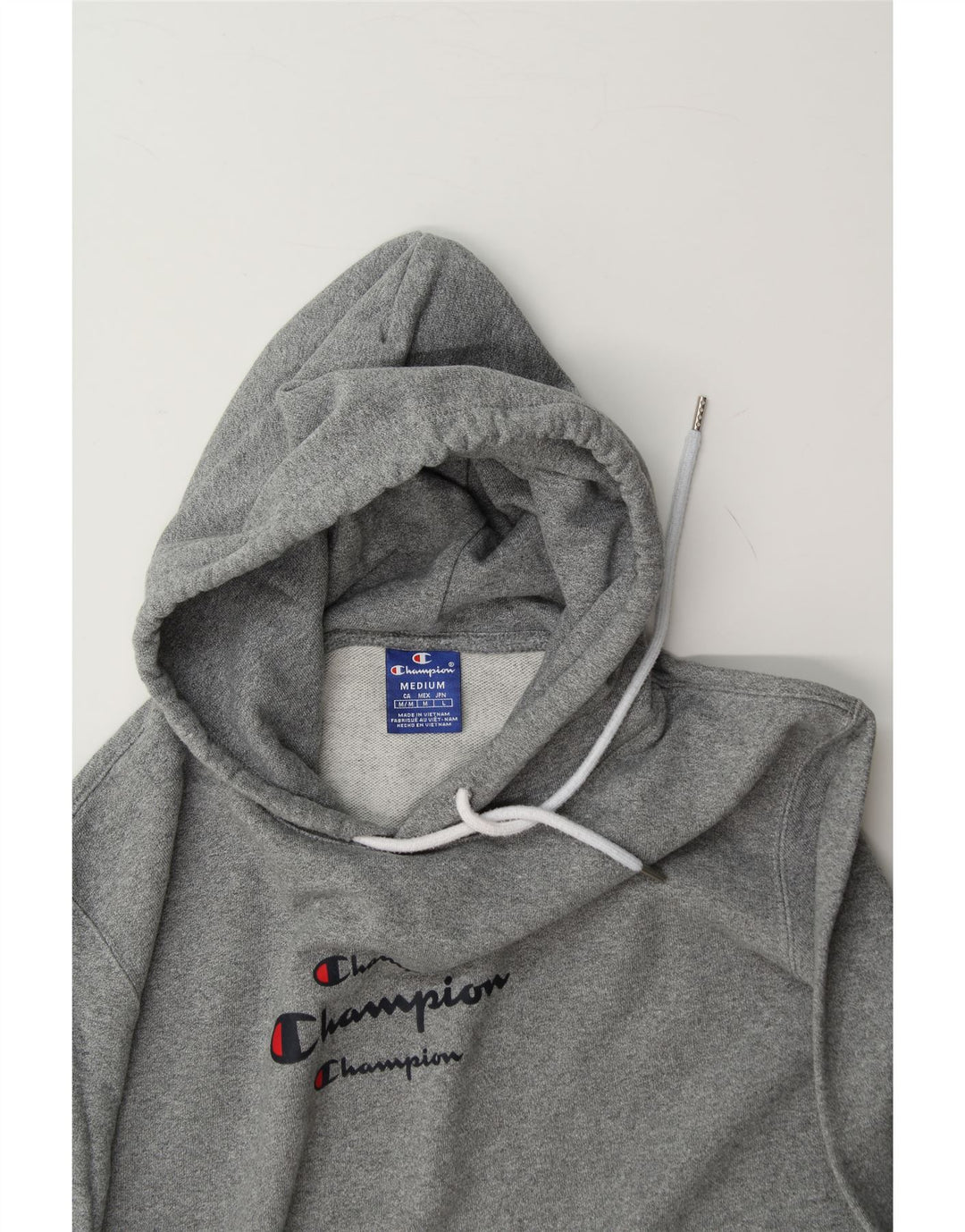 CHAMPION Mens Graphic Hoodie Jumper Medium Grey Cotton Vintage Champion and Second-Hand Champion from Messina Hembry 
