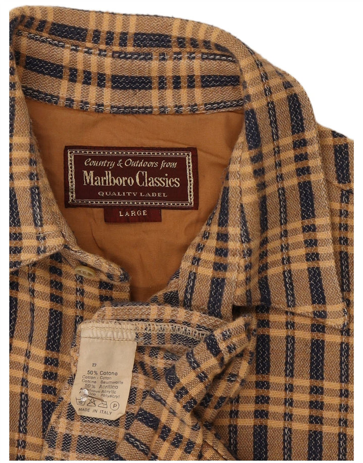 Marlboro Classics Mens Flannel Shirt Large Beige Check Cotton