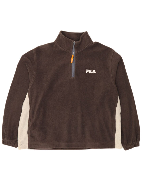 Fila Mens Zip Neck Fleece Jumper Large Brown Colourblock Polyester