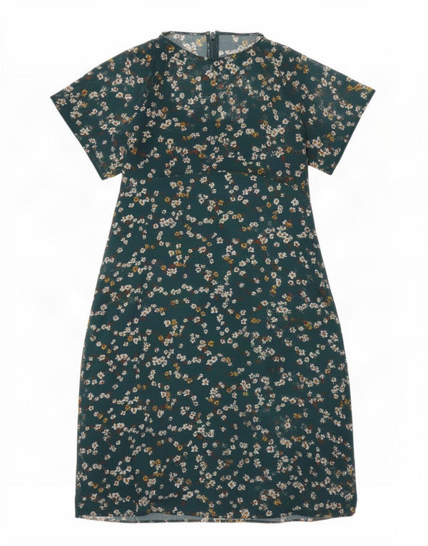 Marks & Spencer Womens A-Line Dress UK 10 Small Green Floral Polyester