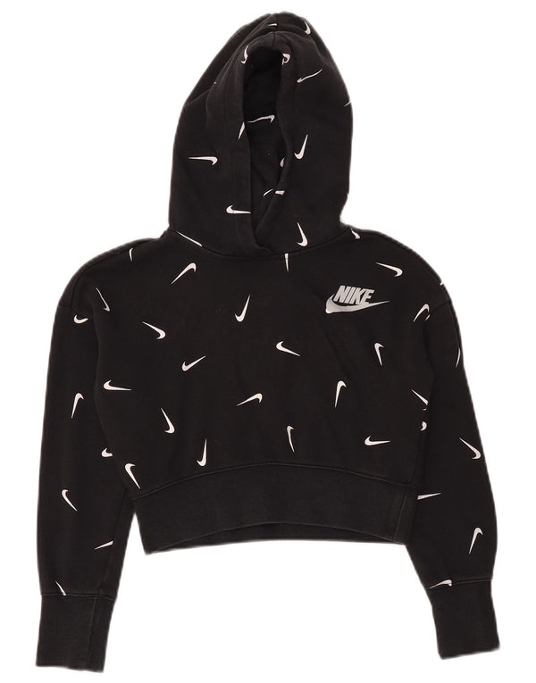 NIKE Girls Crop Graphic Standard Fit Hoodie Jumper 8-9 Years Small Black