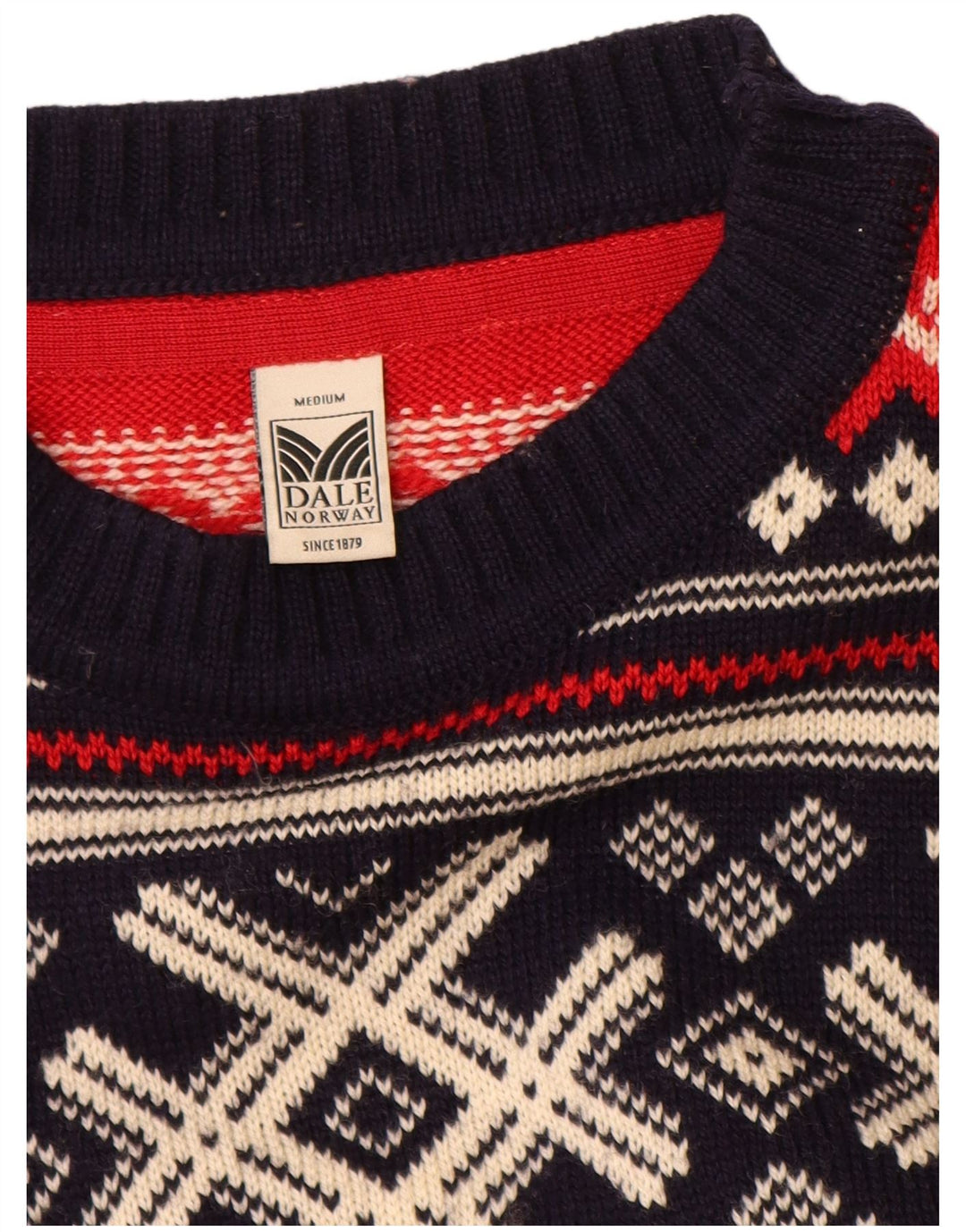 DALE OF NORWAY Mens Boat Neck Jumper Sweater Medium Navy Blue Fair Isle