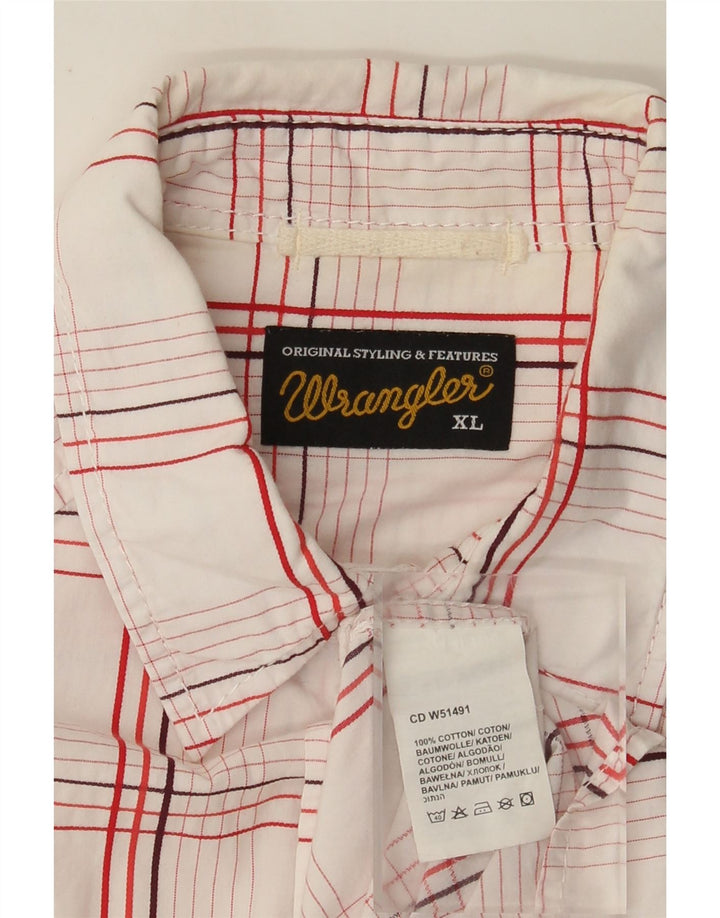Wrangler Mens Short Sleeve Shirt XL White Check Cotton