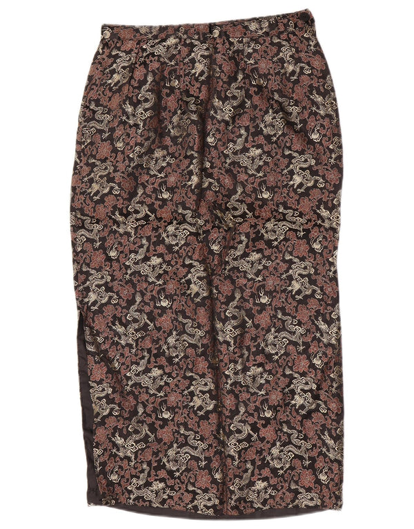 Vintage Womens Midi Skirt W26 XS Black Floral Silk