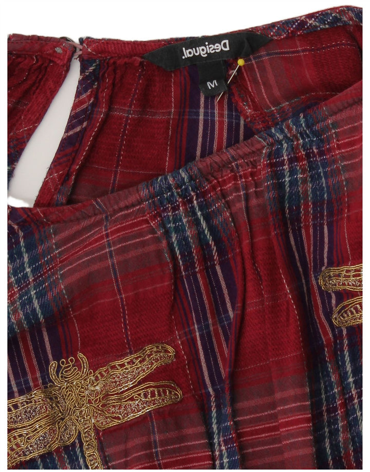 Desigual Womens Blouse Top UK 16 Large Red Check