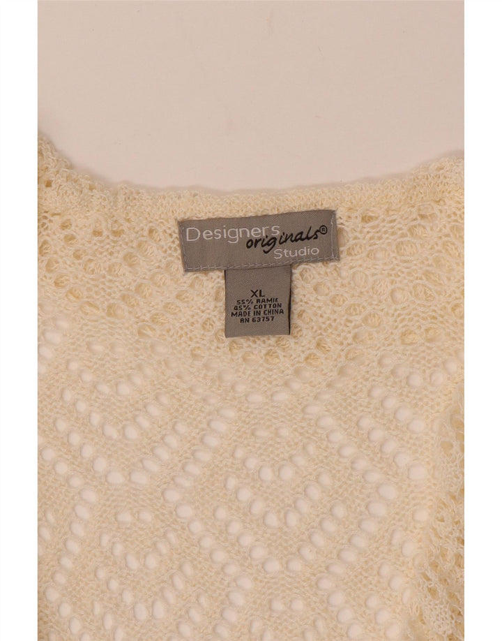 VINTAGE Womens Crop 3/4 Sleeve Crochet Cardigan Sweater UK 18 XL Off White