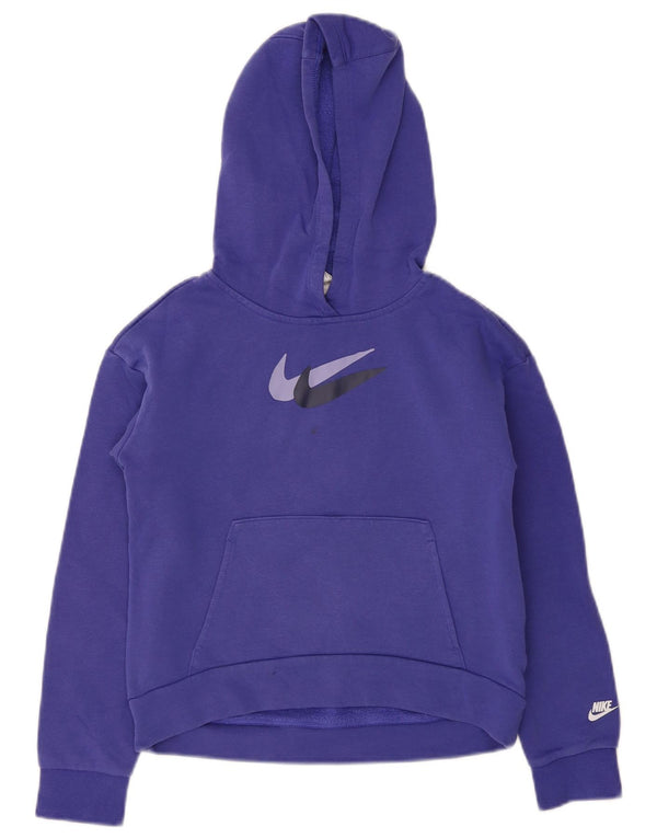 Nike Girls Graphic Hoodie Jumper 10-11 Years Medium Purple Cotton