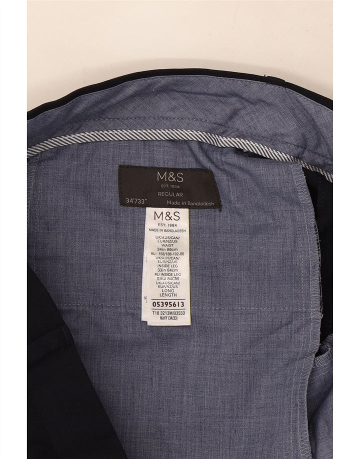 Marks & Spencer Mens Straight Regular Suit Trousers W34 L33 Navy Blue