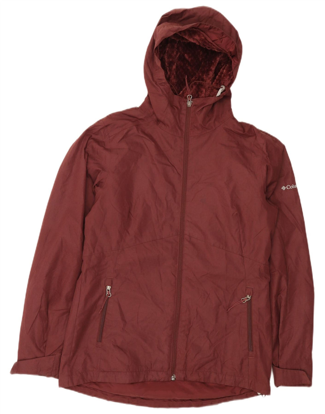 COLUMBIA Womens Hooded Oversized Windbreaker Jacket UK 10 Small Burgundy