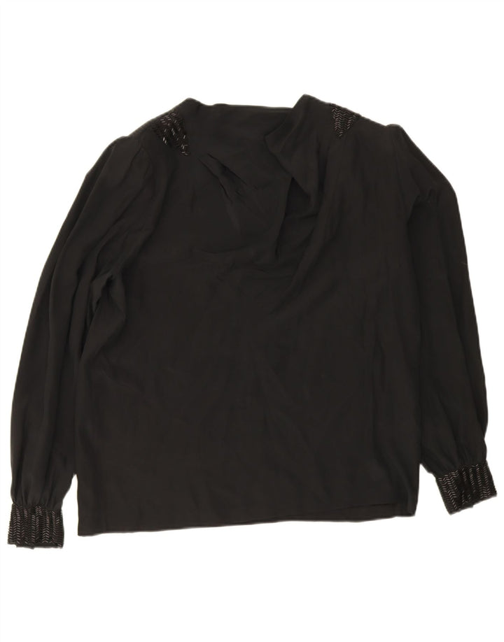 Vintage Womens Long Sleeve Blouse Top EU 38 Medium Black Silk
