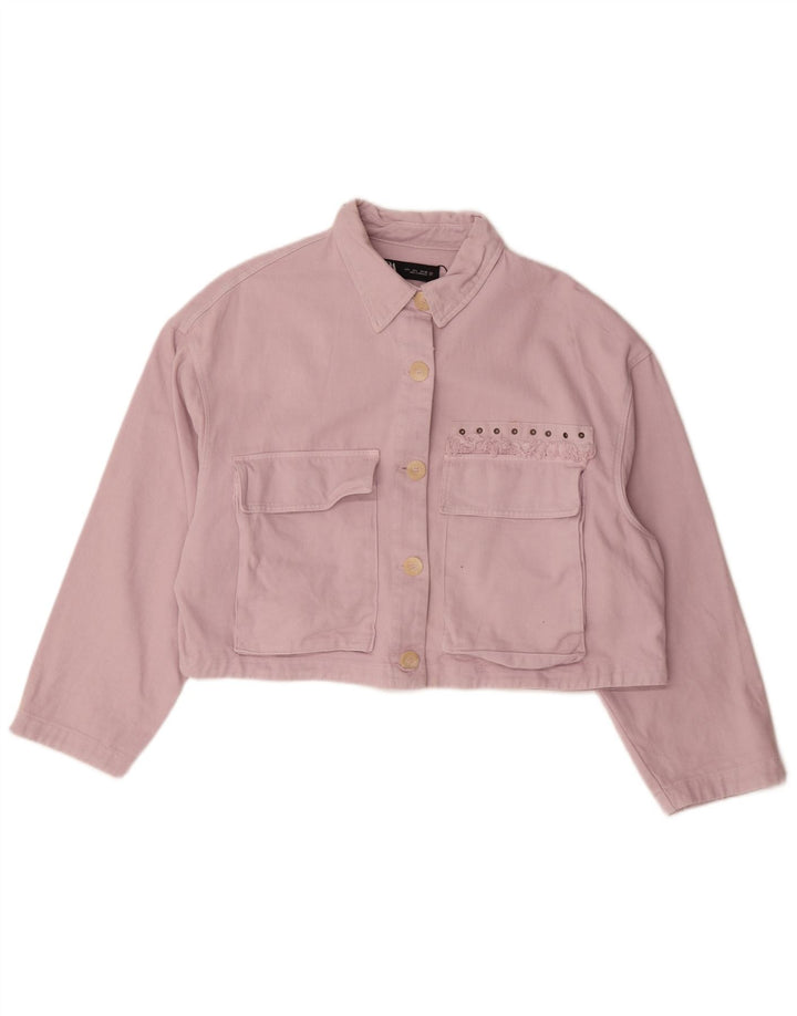 Zara Womens Crop Oversized Denim Jacket UK 16 Large Pink Cotton