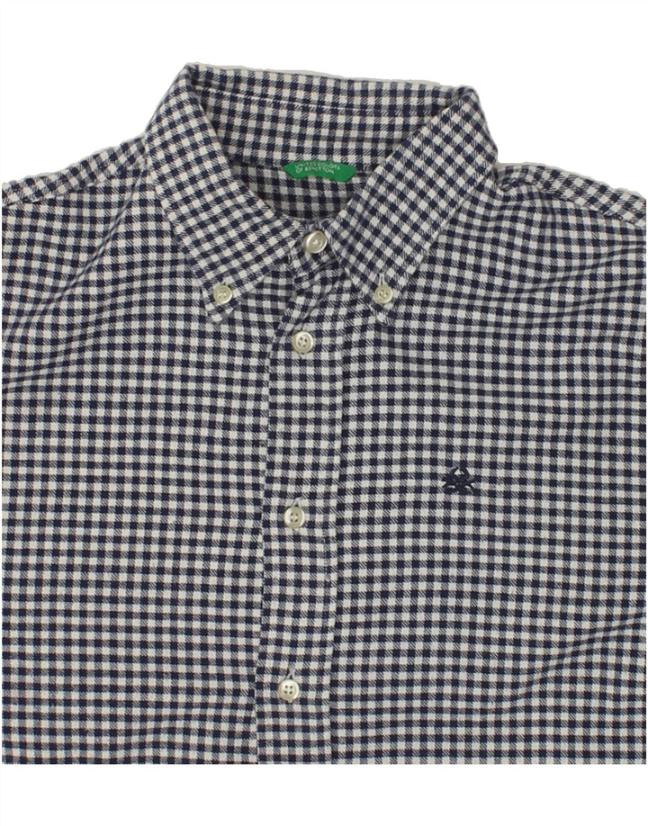 BENETTON Mens Flannel Shirt Medium Navy Blue Gingham Vintage Benetton and Second-Hand Benetton from Messina Hembry 