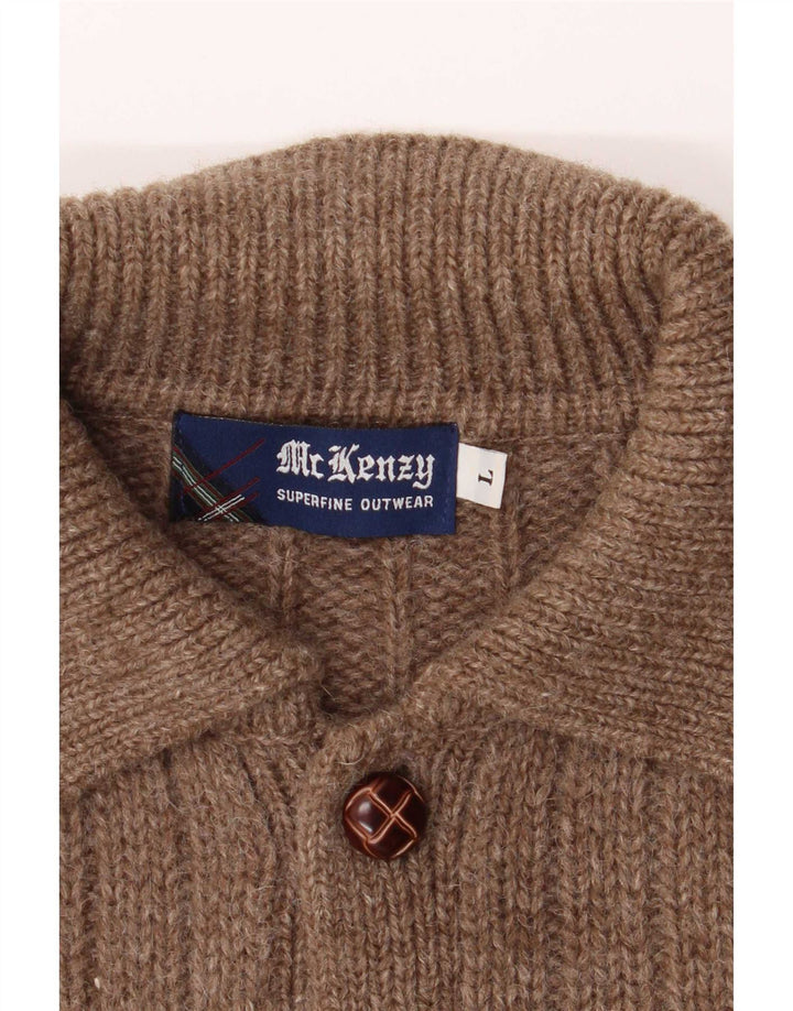 MC Kenzy Mens Cardigan Sweater Large Brown Wool